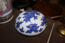 A large blue and white Chinese dish and cover