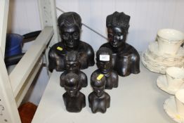 Six hardwood ethnic carved figures