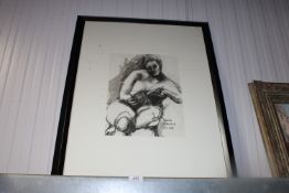Edwin Barritt, charcoal portrait study contained in modern frame dated 1995