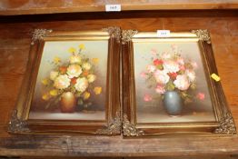 Robert Cox two oil on board still life studies contained in gilt frames, image size 24.5cm x 19cm