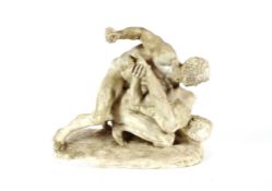 A 19th Century white plaster figure group, after Uffizi, 'The Pankratiasts', 53cm long x 43cm high