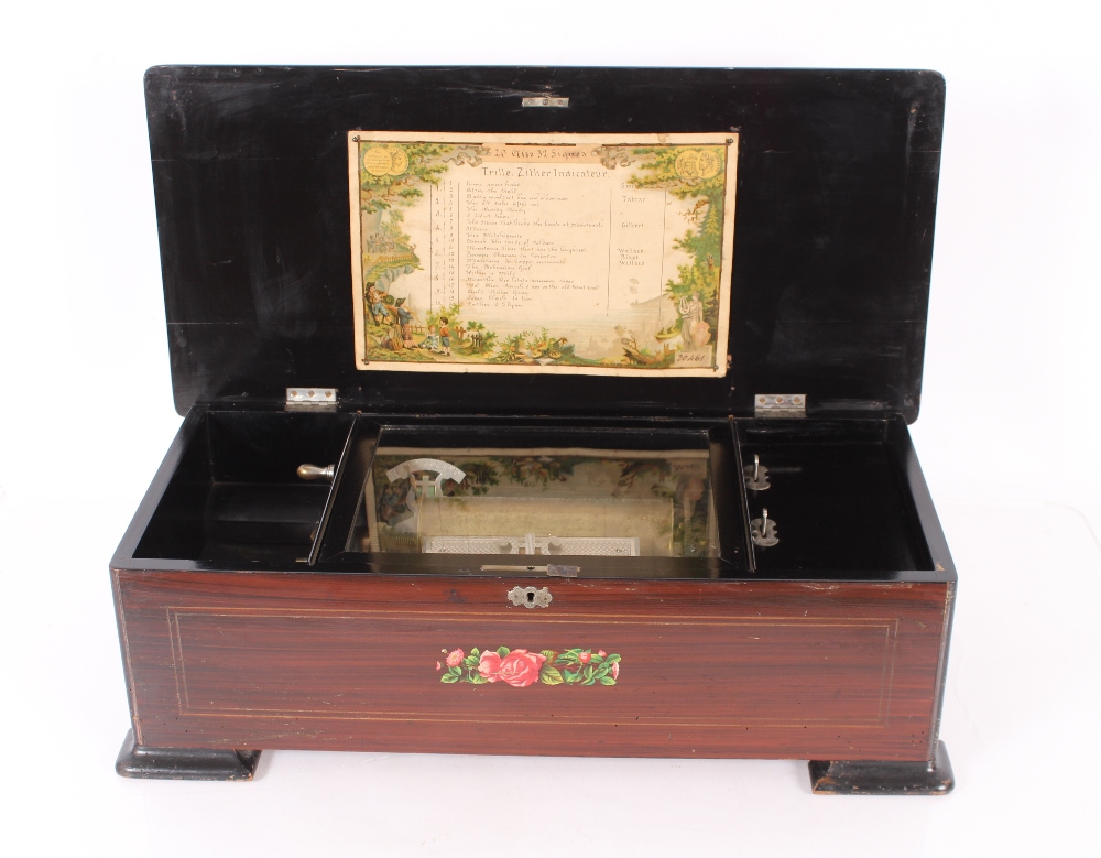 A rosewood cased and inlaid Swiss music box, playing ten airs, 60cm wide x 29cm deep x 19cm high - Image 2 of 3