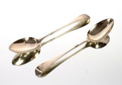 A pair of George III Old English pattern tablespoons, London 1791, monogrammed, 136gms