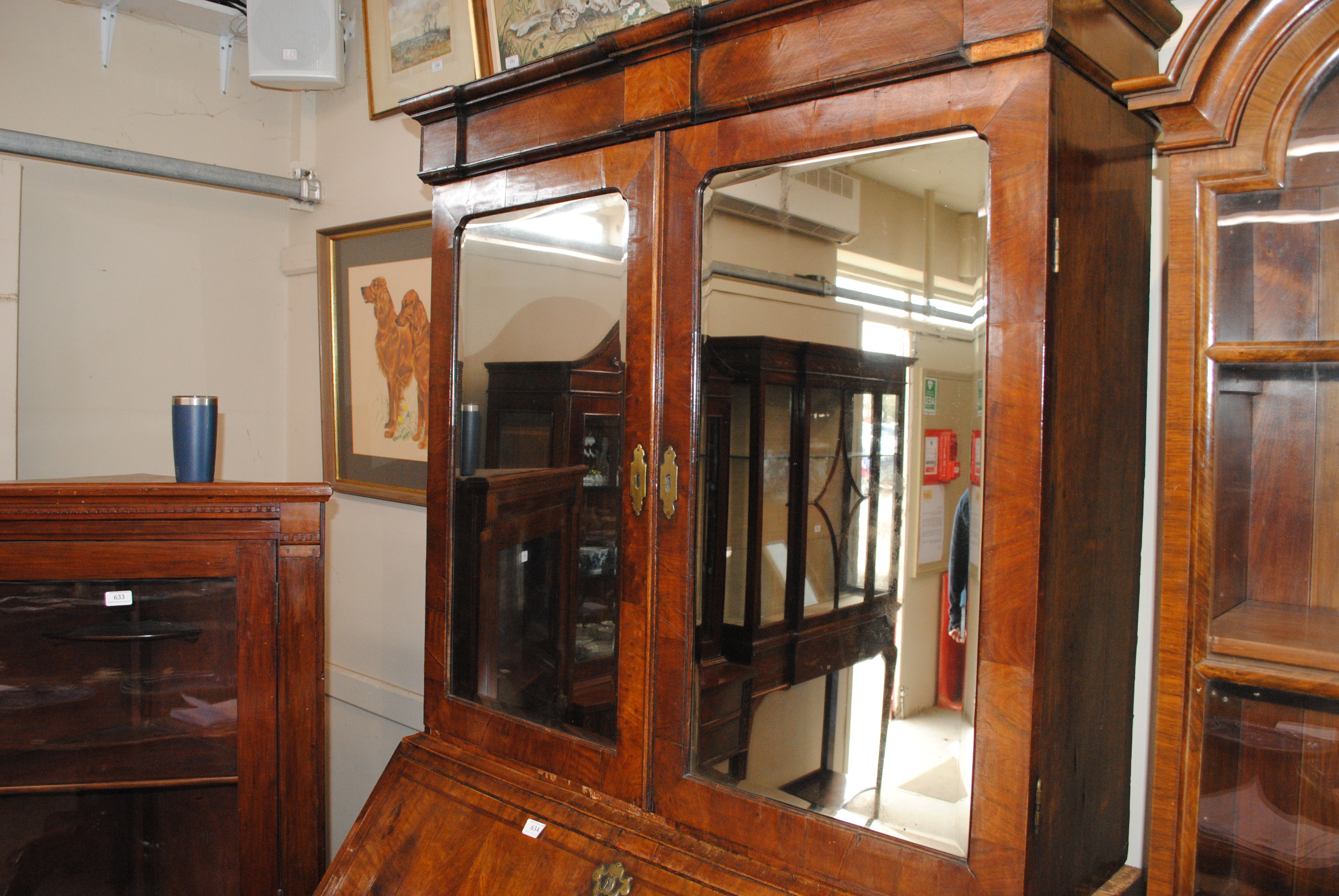 An 18th Century walnut bureau bookcase, the upper section fitted pigeonholes and shelves enclosed by - Image 3 of 7