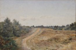 19th Century school, 'Wimbledon Road', watercolour, monogrammed A.T.B., dated 1884, 20cm x 28cm in