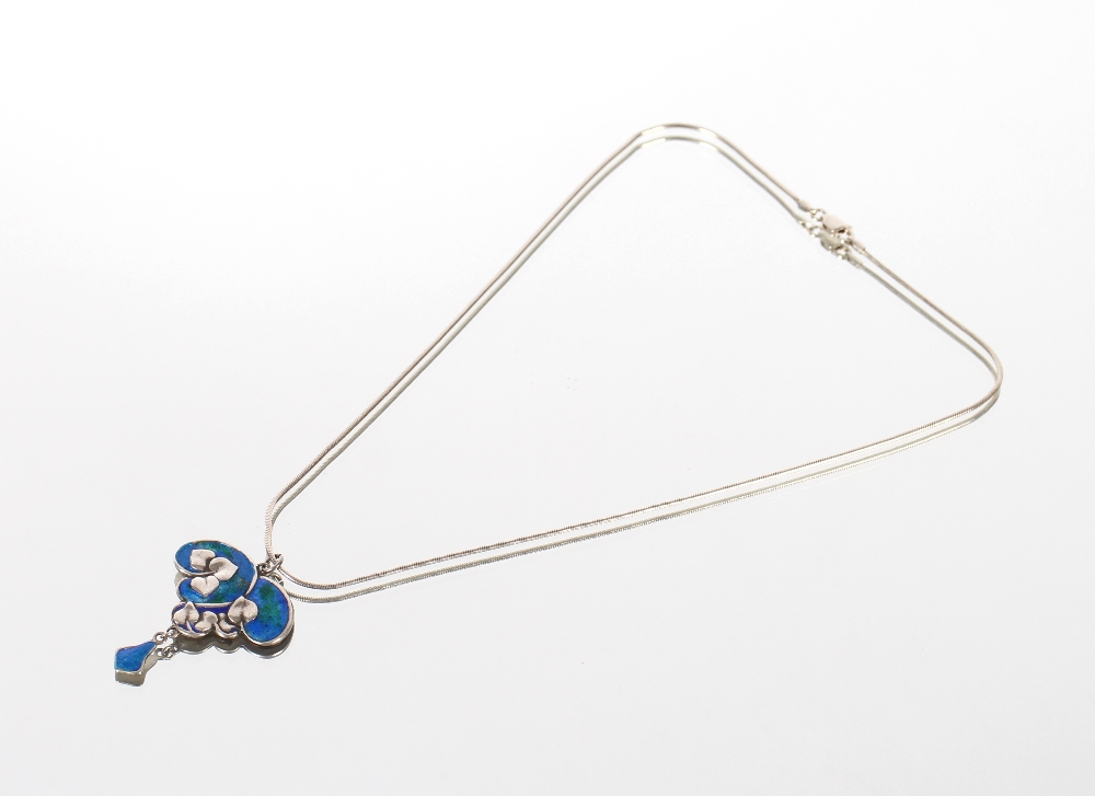 A Charles Horner, Chester 1909 silver and enamel pendant on later chain (small enamel loss) - Image 3 of 3