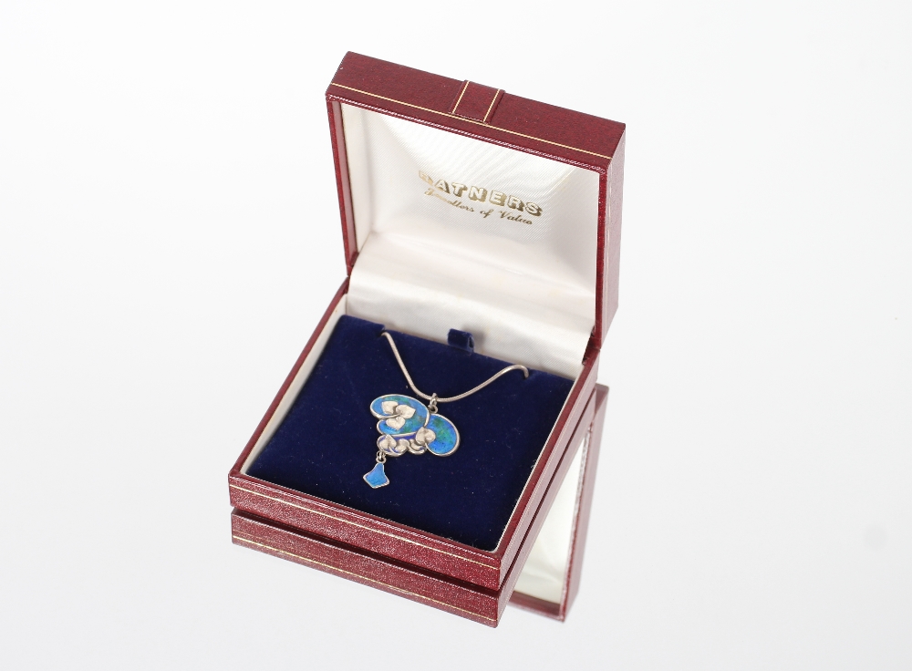 A Charles Horner, Chester 1909 silver and enamel pendant on later chain (small enamel loss) - Image 2 of 3