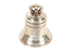 A heavy silver ships bell, with presentation inscription to 'Sir W. Bentley Purchase CBE, MC, with