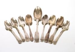 A Victorian silver Fiddle pattern dessert spoon, London 1856; and a collection of various