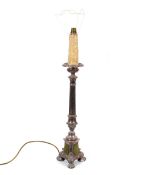 A plated Corinthian column lamp base, with candlestick style top, 66cm high overall