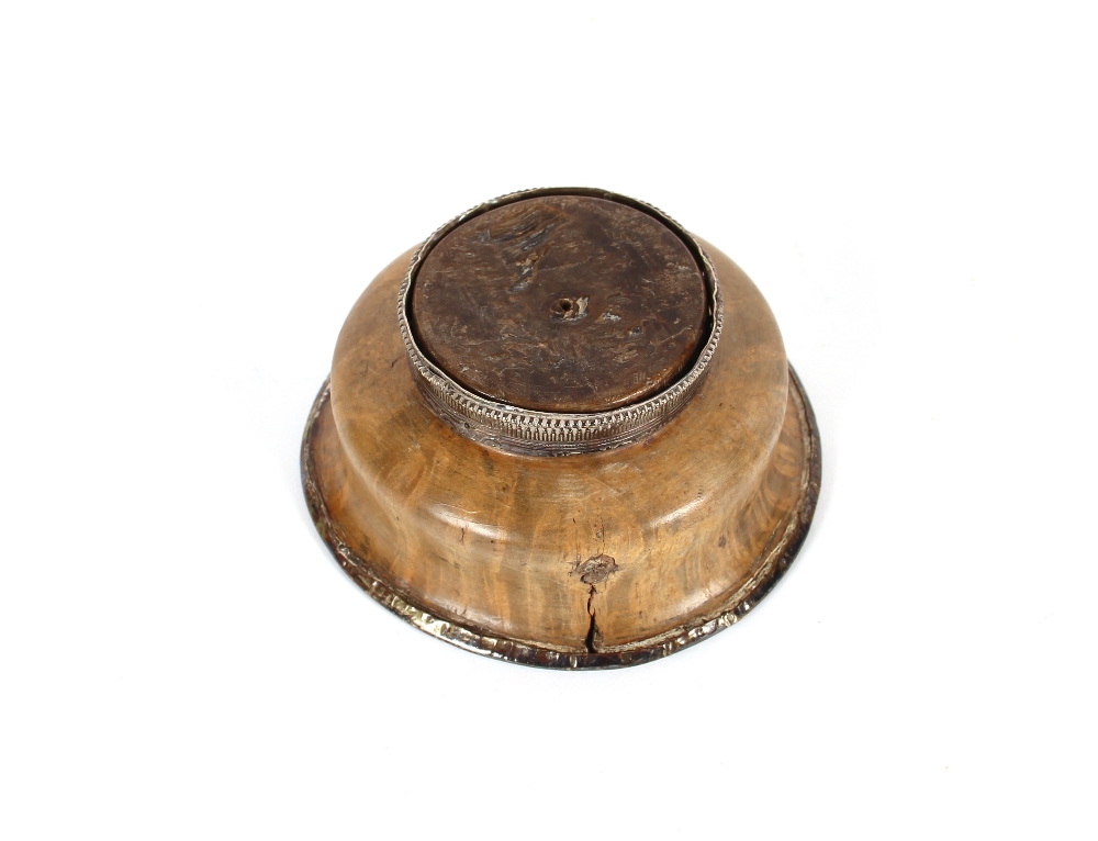 An antique wooden and white metal mounted bowl, of baluster form, the circular foot having raised - Image 3 of 3