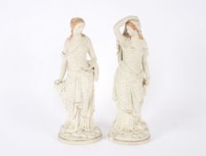 A pair of 19th Century Parian ware figures, of semi-draped ladies, 38cm high