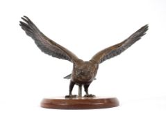 Franz Bergmann, cold painted study of an eagle, wingspan 36cm on later circular wooden plinth