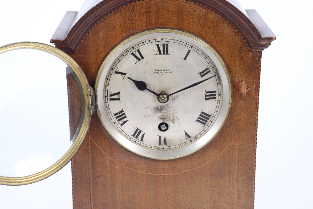 An Edwardian inlaid mahogany mantel timepiece, by Frederick Dixon, Oxford Street, the domed case - Image 2 of 3