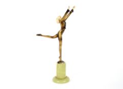 Josef Lorenzl, cold painted bronze and ivory figure of a dancing girl, raised on green onyx