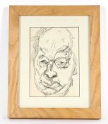 After Lucian Freud, portrait study of a man, pen and ink, 25cm x 17.5cm