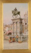 Ebenezer Wake Cook1843-1926, figures before Colleoni statue Venice, signed watercolour, 17.5cm x 9.