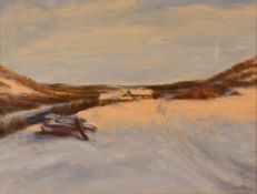 Wilhelm Widell 1893-1969, Swedish, snow bound landscape with cottages, signed oil on canvas, 46cm