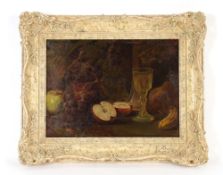 19th Century school, pair of still  life studies, indistinctly signed oils on canvas, 29cm x 40cm,