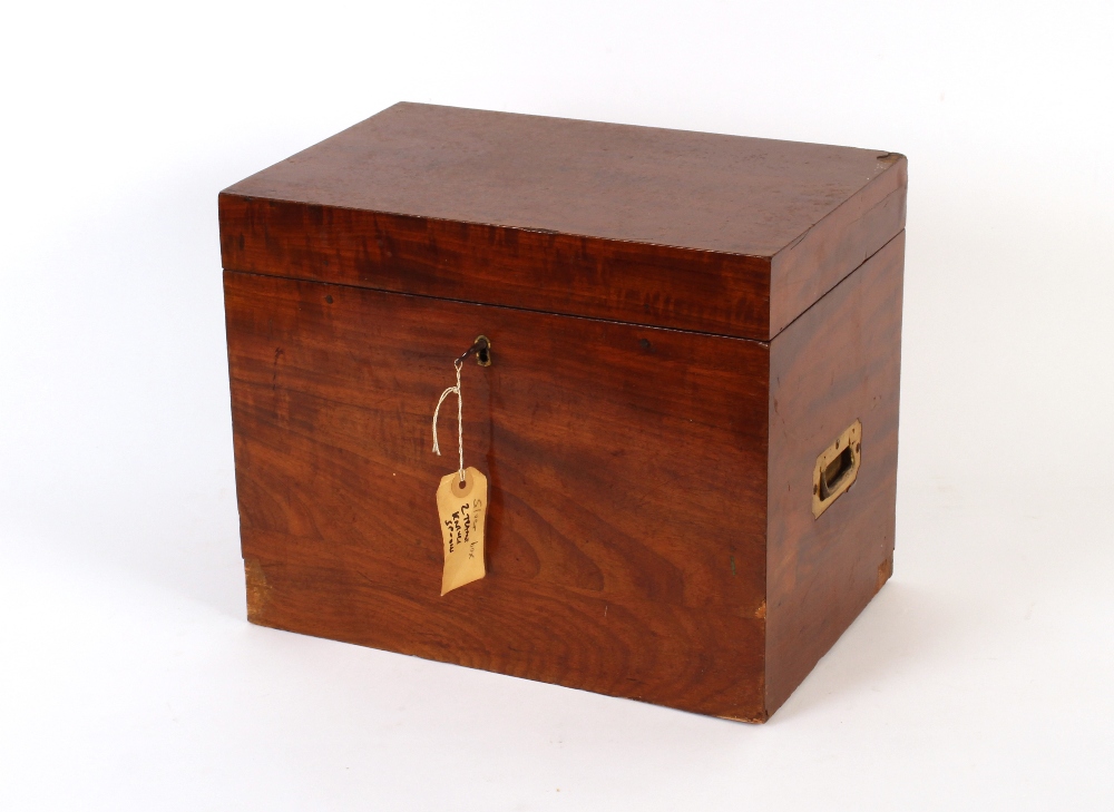 A 19th Century mahogany velvet lined storage box, fitted sunken brass handles, complete with key, - Image 3 of 3