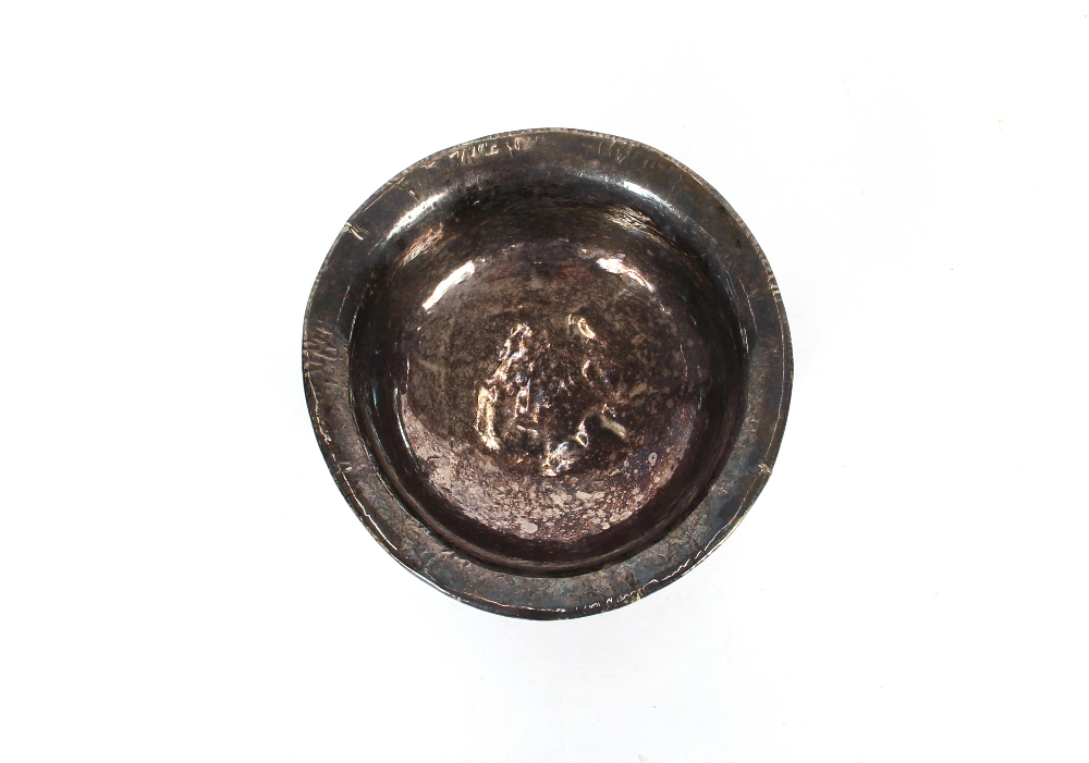 An antique wooden and white metal mounted bowl, of baluster form, the circular foot having raised - Image 2 of 3