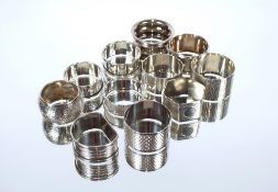 A collection of eleven various silver napkin rings, 186gms
