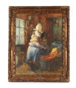 19th Century Dutch school, study of a mother and child, watercolour, initialled D.H., 65 x 48cm