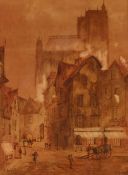E. Nevil, study of Abberville, signed watercolour, 34cm x 25cm