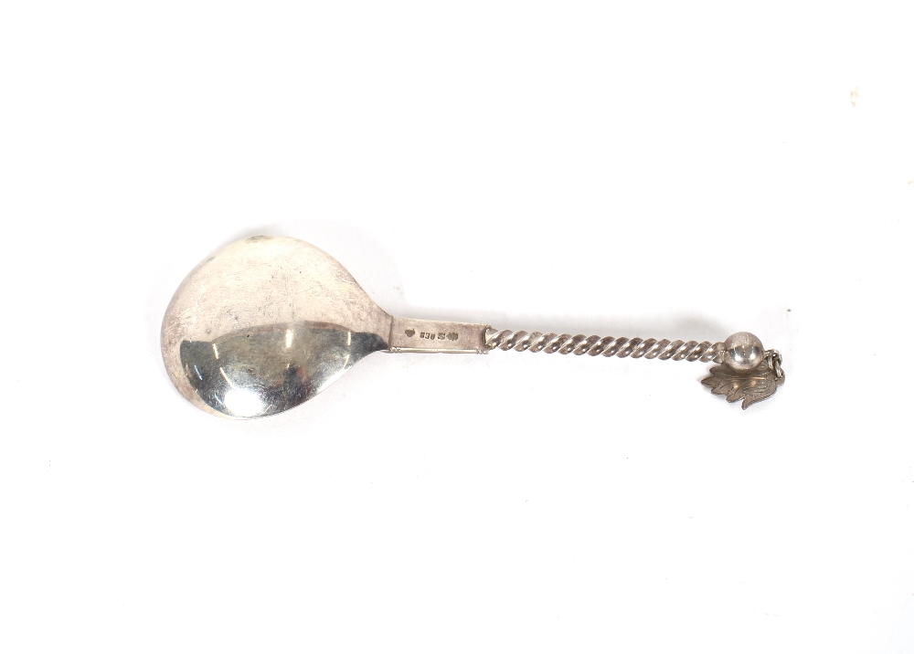 A Continental white metal spoon, having twist handle stamped 830, possibly Swedish; a plated salt - Image 2 of 5