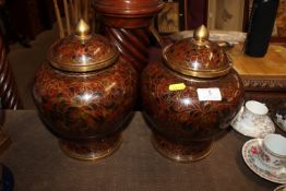 A pair of Oriental cloisonné baluster vases and li