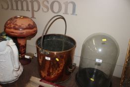 An antique copper coal / log bucket