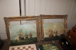 A pair of oils on canvas depicting 18th Century se
