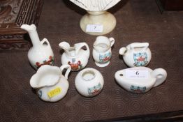Seven pieces of Woodbridge crested souvenir china