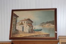 A large oil on canvas study of a seascape