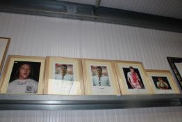 Five framed and glazed prints depicting football p