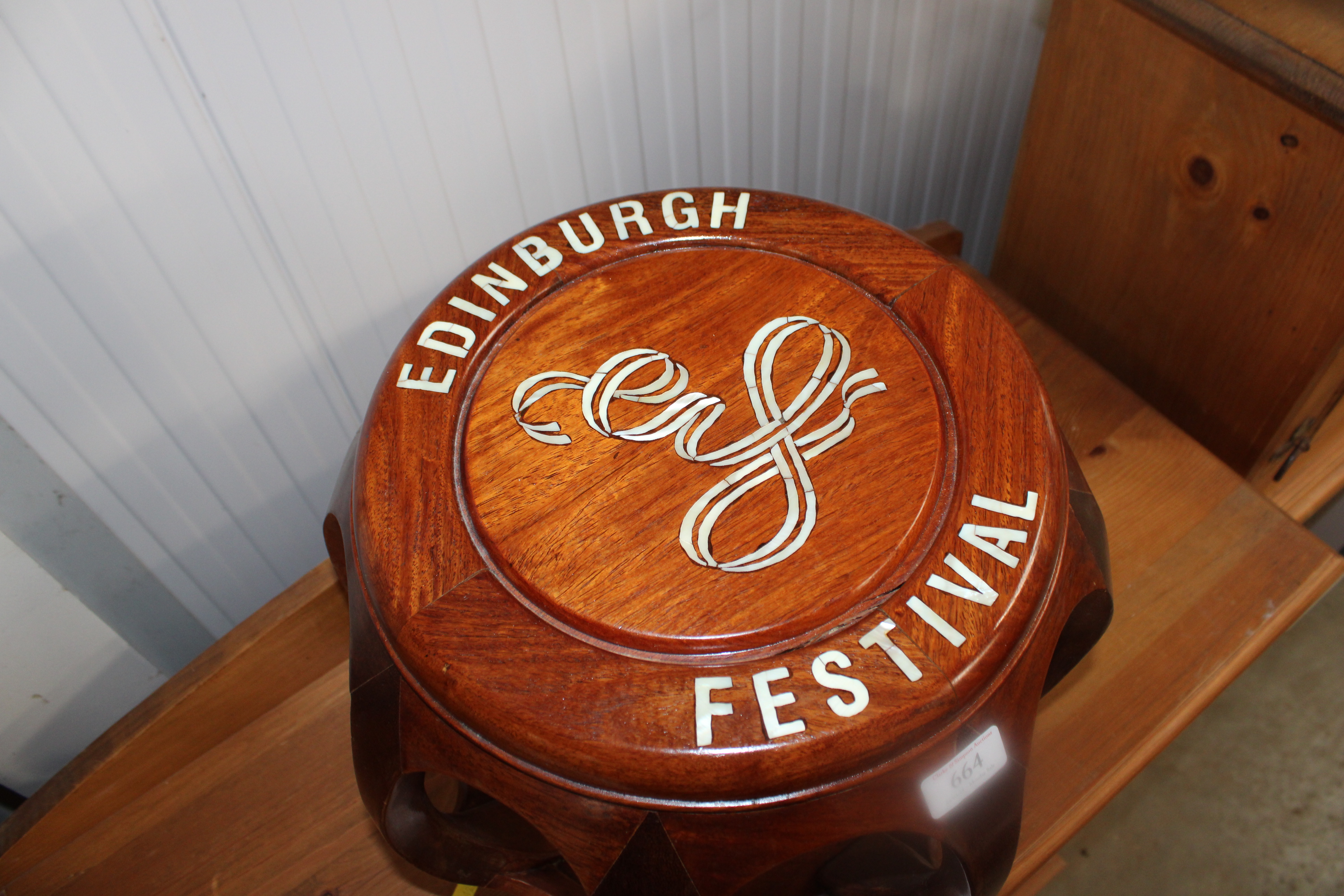 A mahogany Edinburgh festival stool with mother of pearl inlay - Image 2 of 2