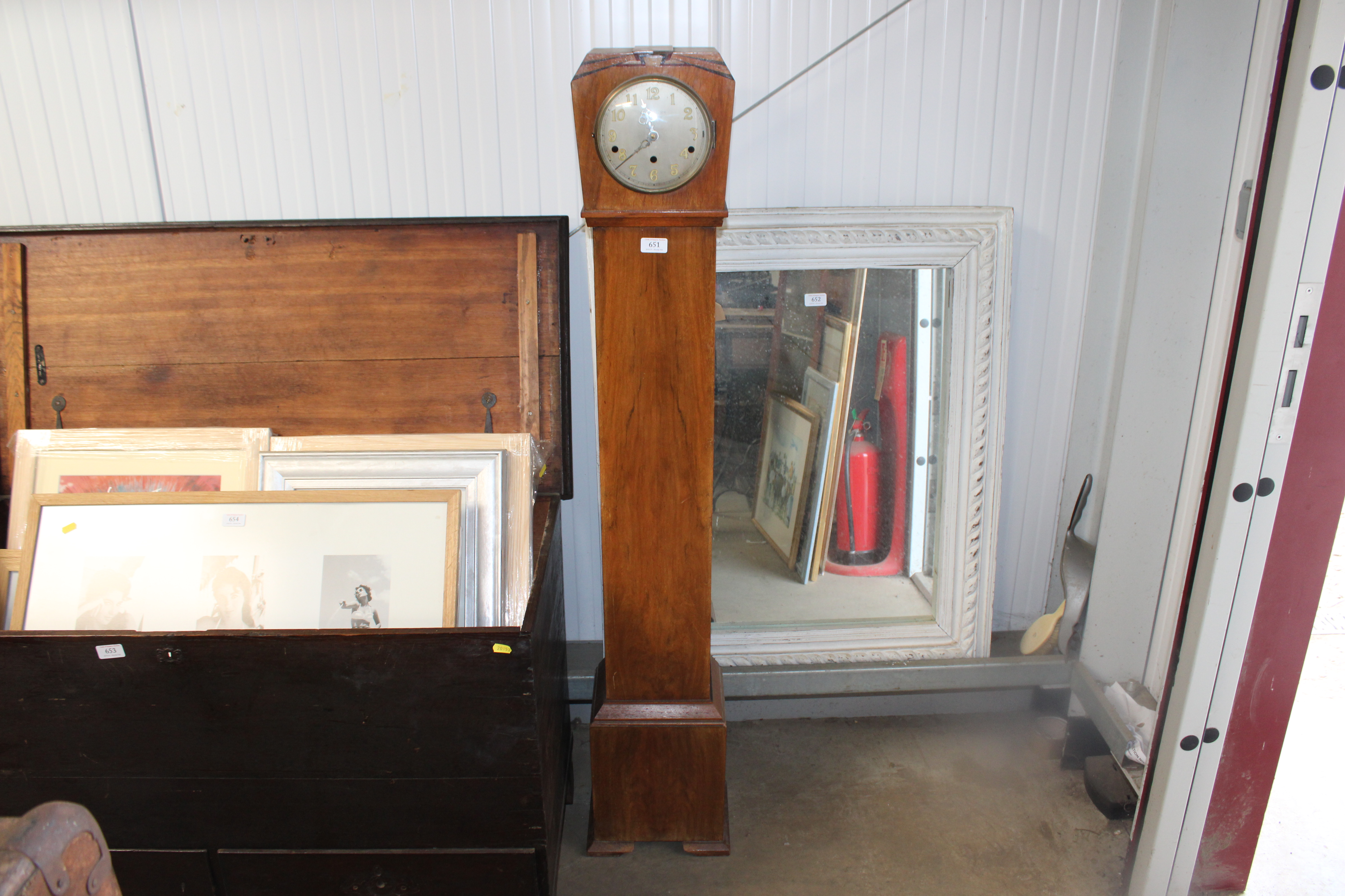 A Bravingtons Ltd Art Deco style Granddaughter clock case with three hole battery operated movement