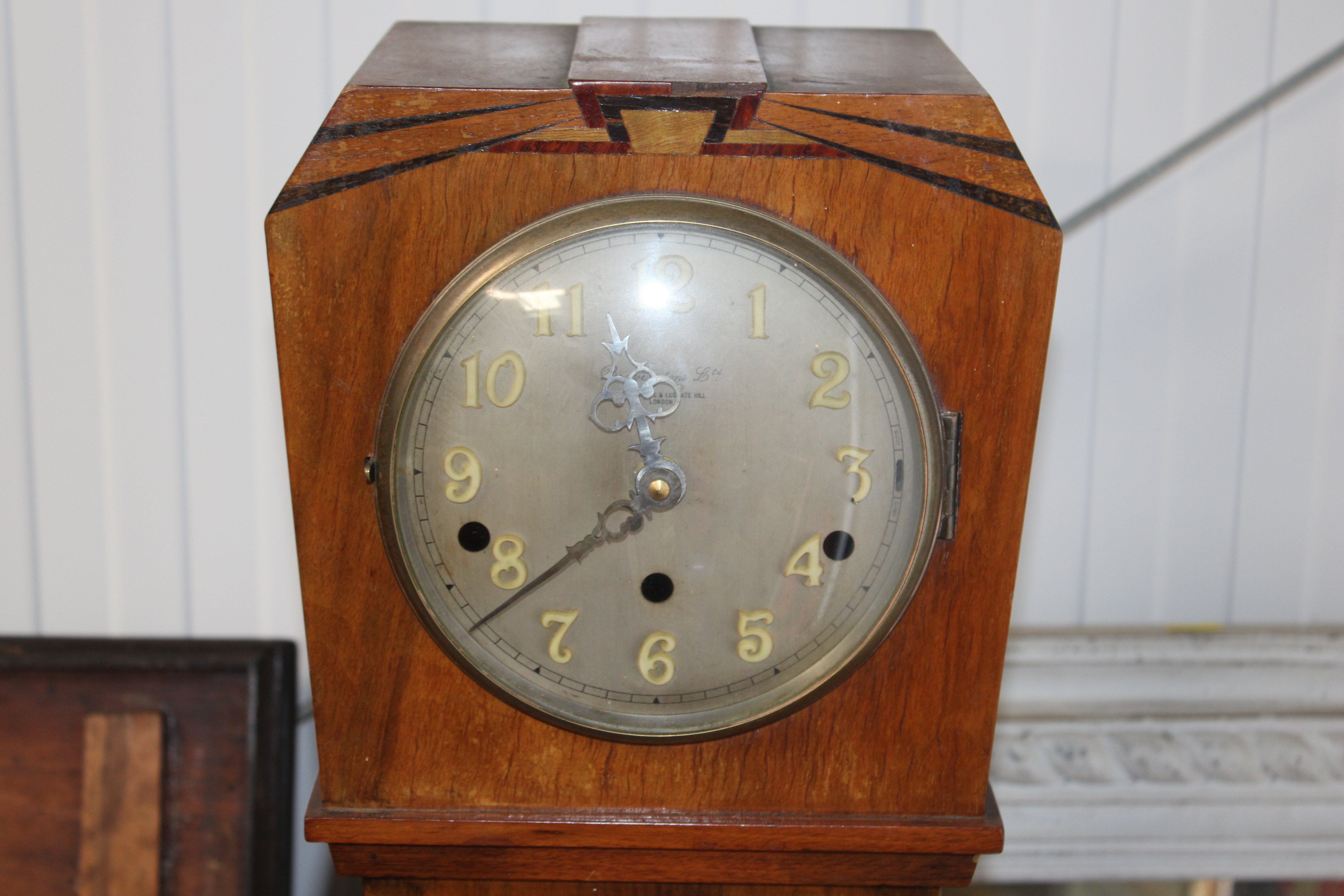 A Bravingtons Ltd Art Deco style Granddaughter clock case with three hole battery operated movement - Image 2 of 3