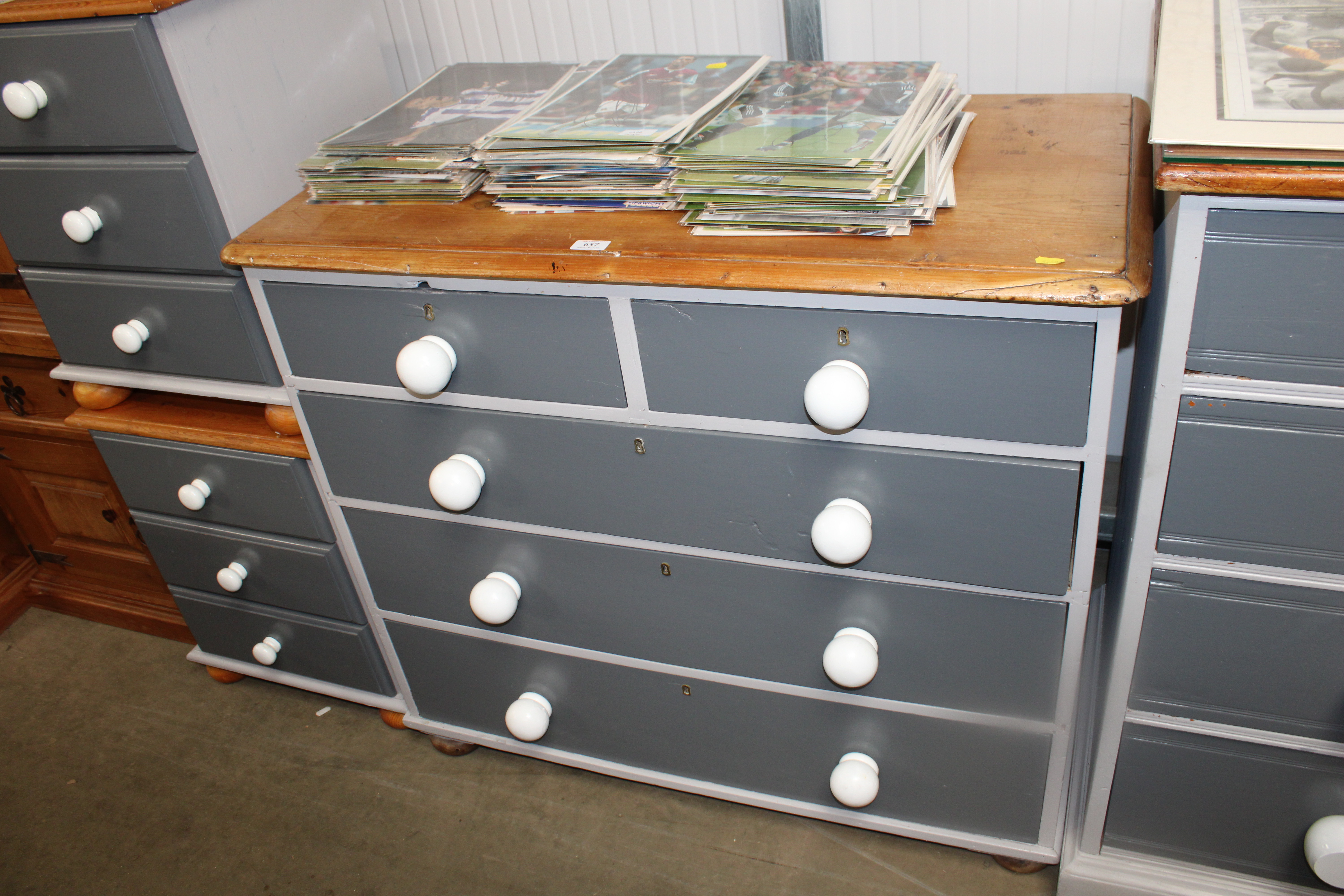 A part painted pine chest fitted two short over three long drawers