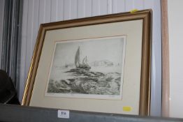 Simon Winch, pencil signed engraving 'Off The Needles' 34/80