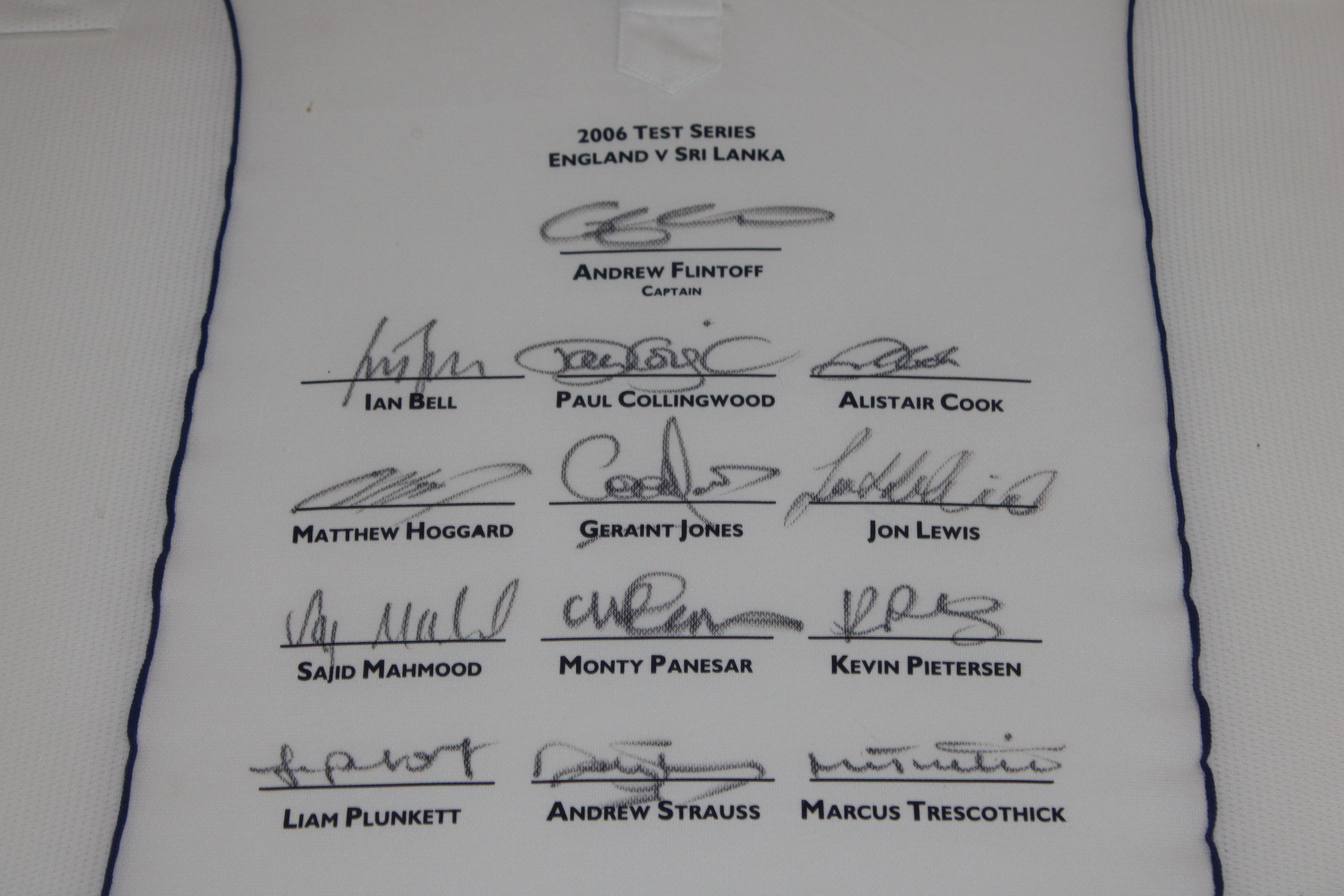 An England 2006 Test Series England vs Sri Lanka framed cricket shirt bearing signatures - Image 2 of 2