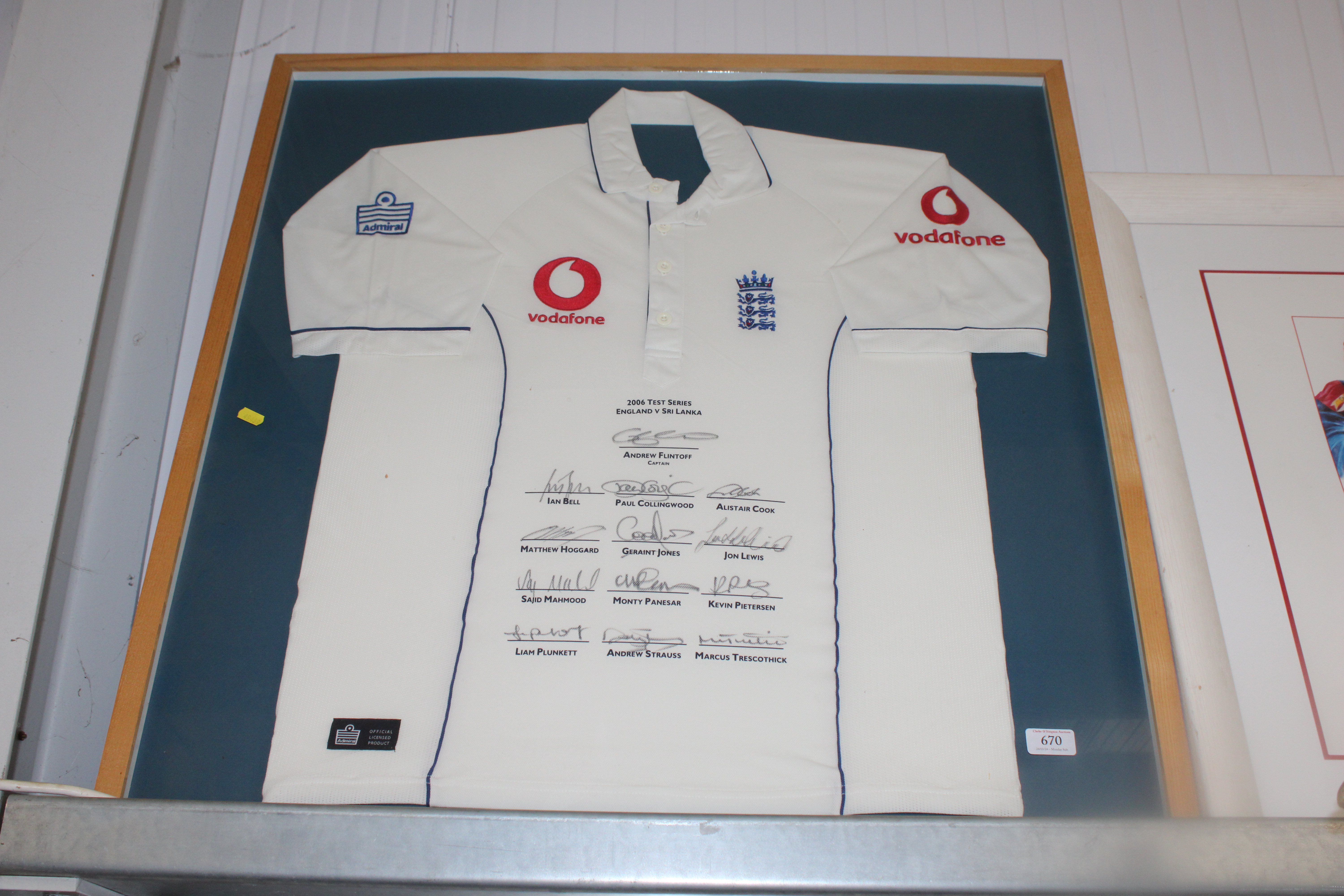 An England 2006 Test Series England vs Sri Lanka framed cricket shirt bearing signatures