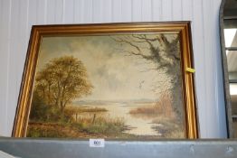 K. Curtis, oil on board landscape study contained in gilt frame