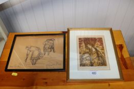 Etienne Ret, pencil signed coloured etching of a w