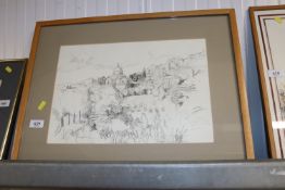 Marthe Armitage, pen and pencil landscape study dat
