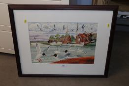 Michael Coulter, watercolour study of seagulls on a
