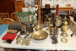 An oak cased three hole mantel clock; a collection