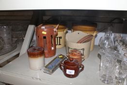 A collection of stoneware pot & covers, a stonewar