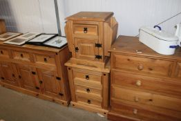 A modern pine bedside chest fitted three drawers and a modern pine bedside cabinet fitted single
