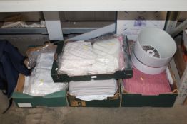 Four boxes containing various linen, curtains, lam